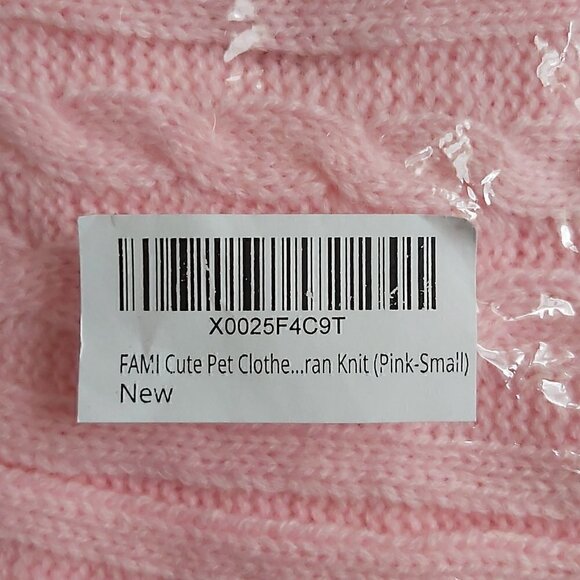 Fami Small Slip On Pink Straw Rope Knit Warm Winter Dog/Cat Sweater - Picture 7 of 8